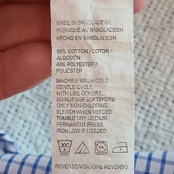 Van Heusen Mens 3XL 20-20 1/2 Traveler Button Up Shirt Blue Micro Gingham Check - Picture 11 of 11